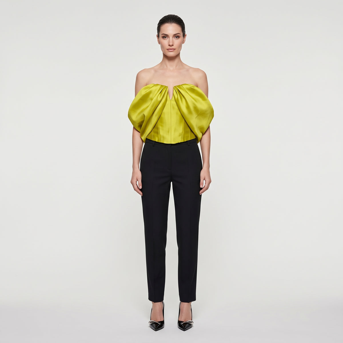 Architectural Chartreuse Strapless Corset Top