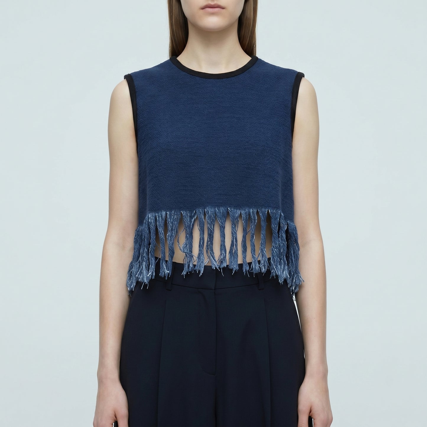 Structured Fringe Navy Vest
