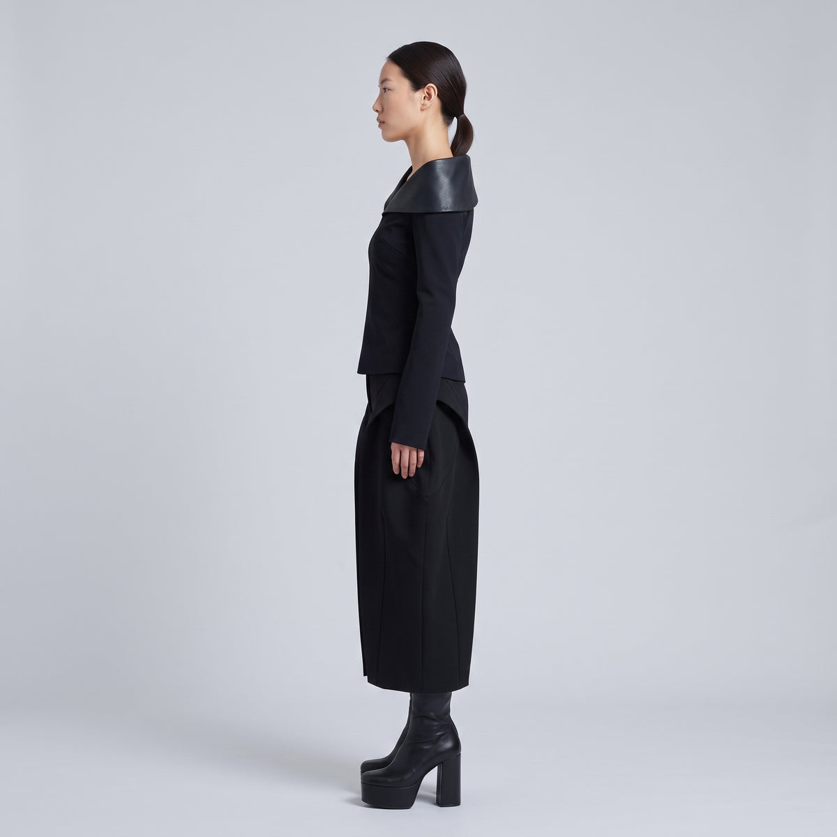 Asymmetric Faux Leather Trim Top