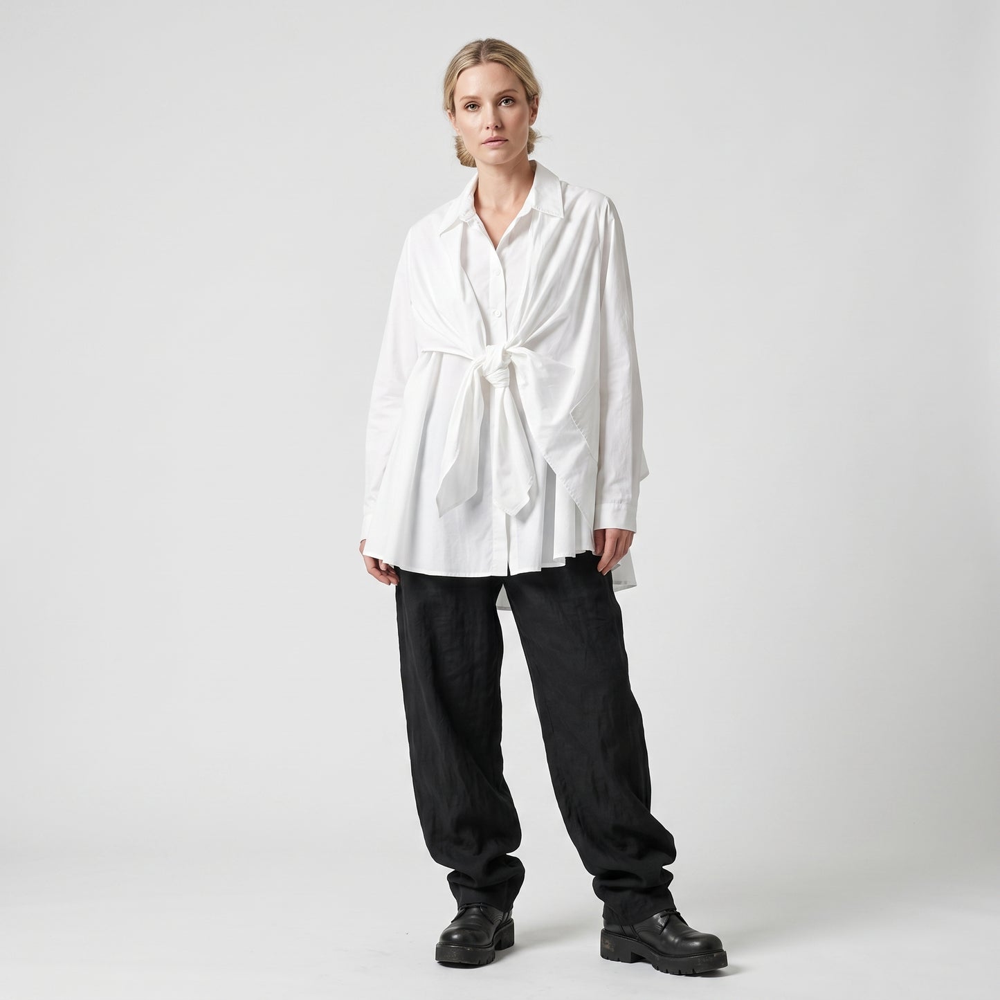 Architectural Knot-Front Cotton Shirt