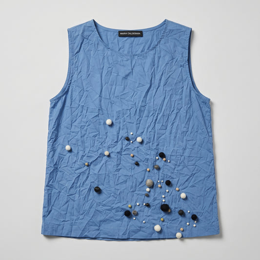 Crinkled Embellished Sleeveless Top