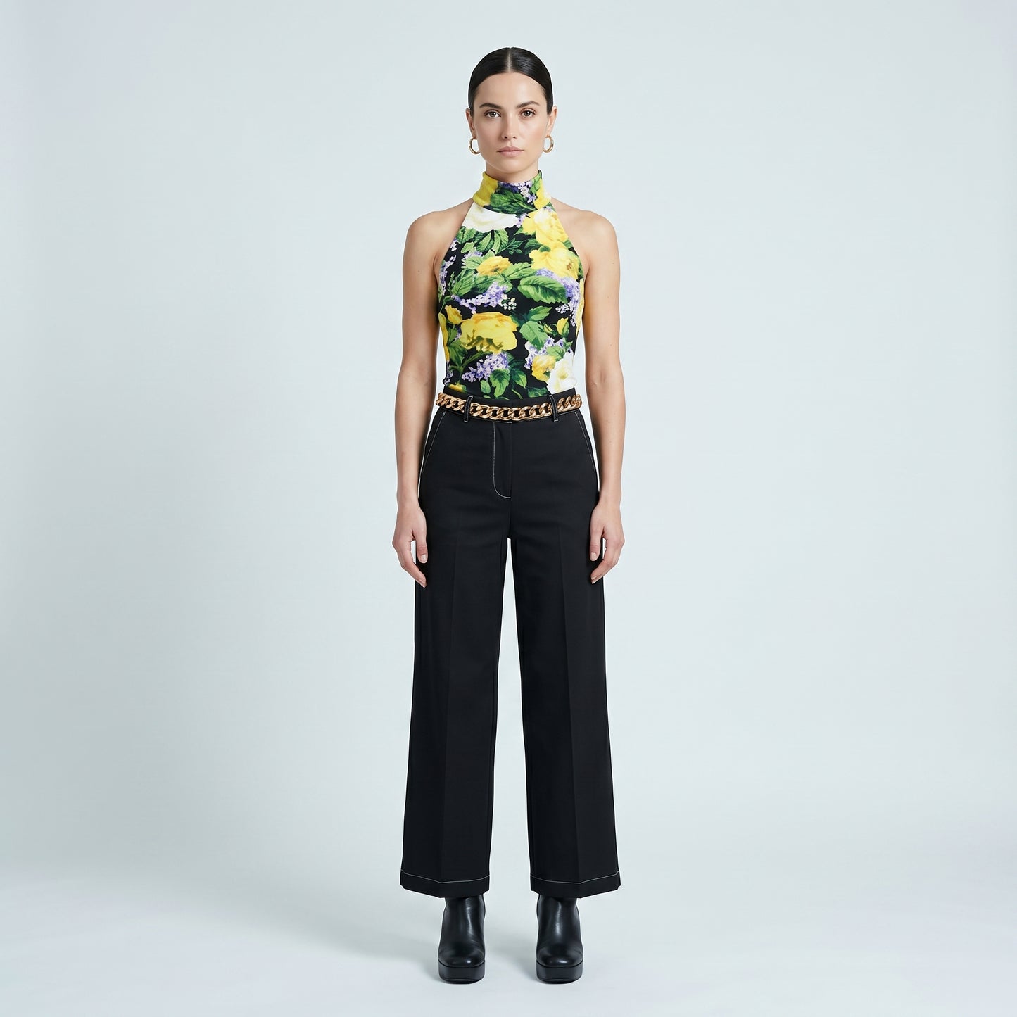 Floral Mock Neck Halter Top