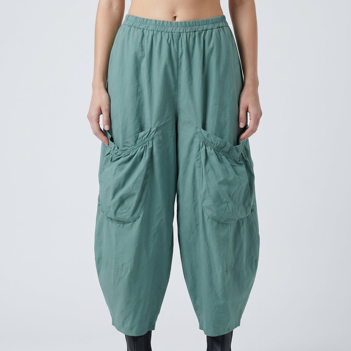 Sage Green Ruched Pocket Trousers