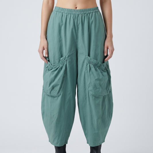 Sage Green Ruched Pocket Trousers