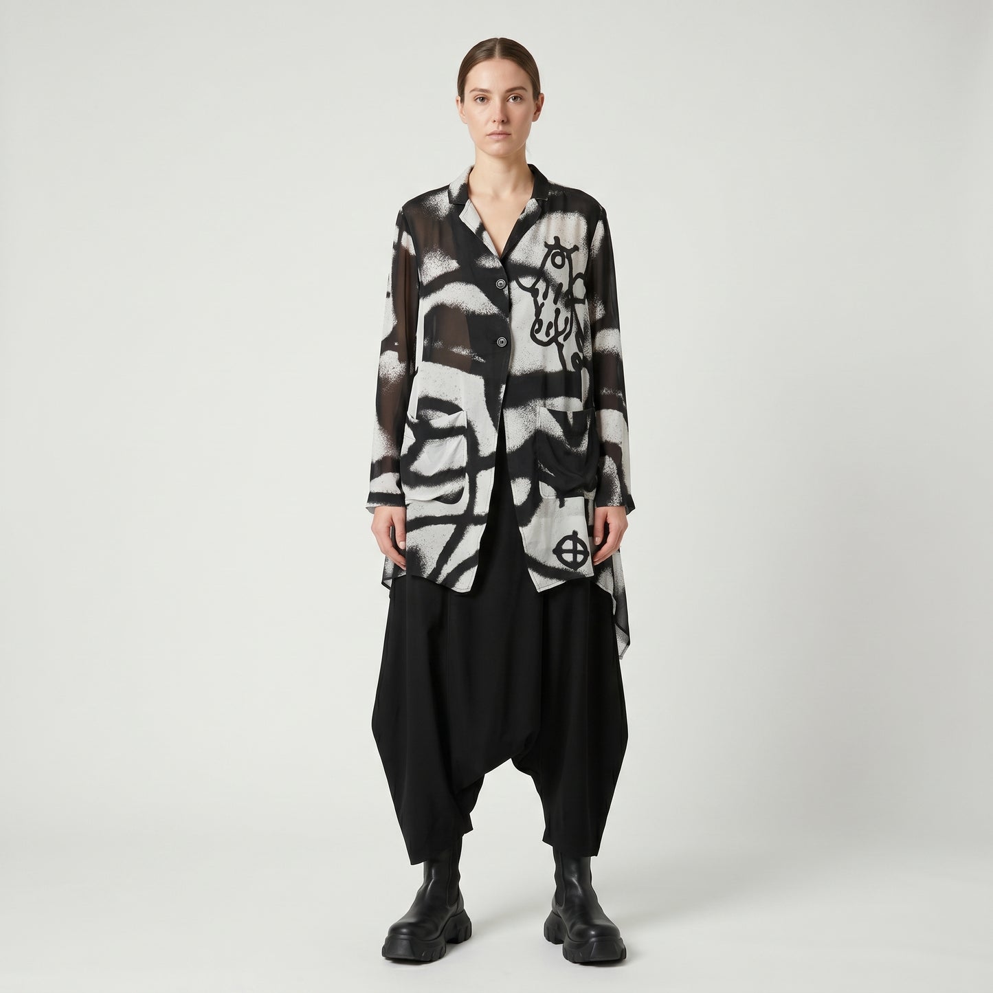 Abstract Graffiti Print Lightweight Blazer