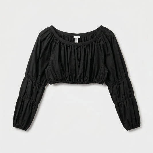 Black Ruched Cropped Blouse