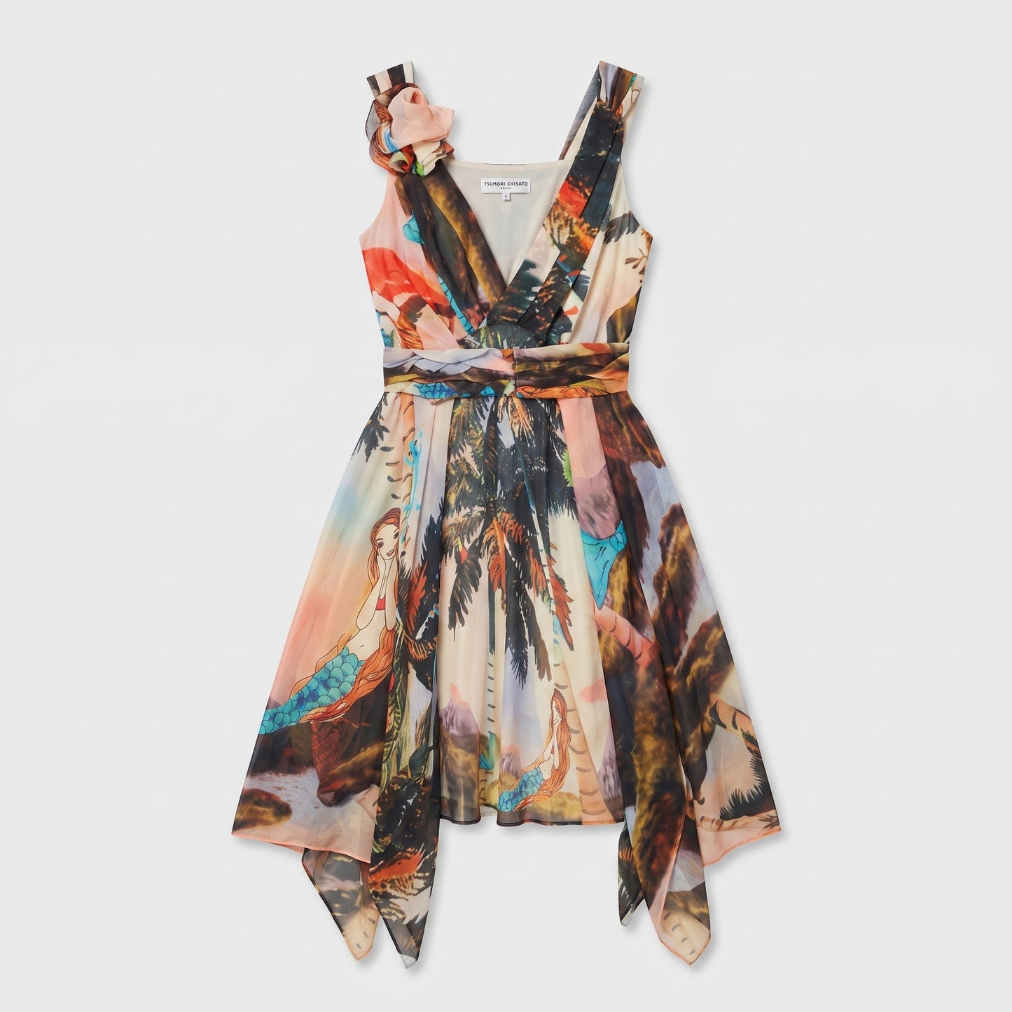 Floral Tropical Print Silk Dress