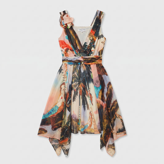 Floral Tropical Print Silk Dress