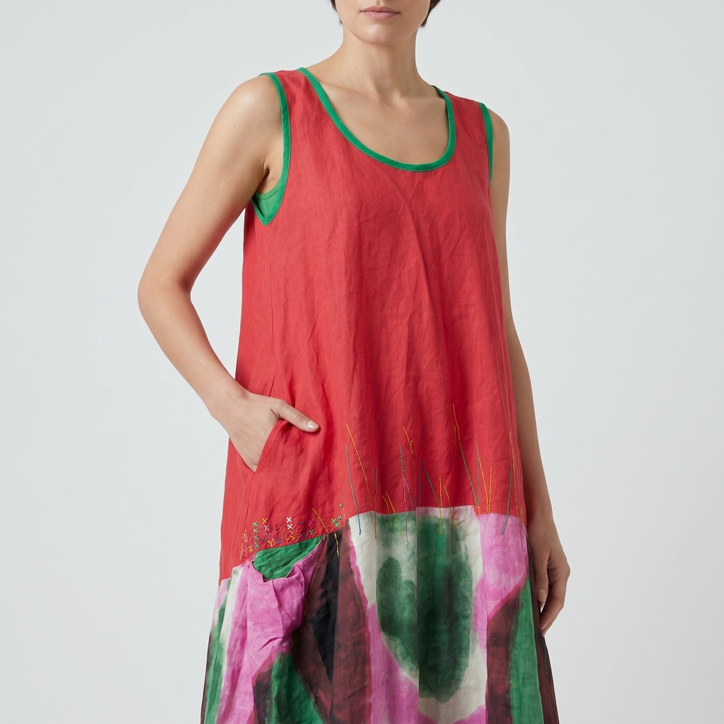 Vibrant Abstract Print Linen Dress