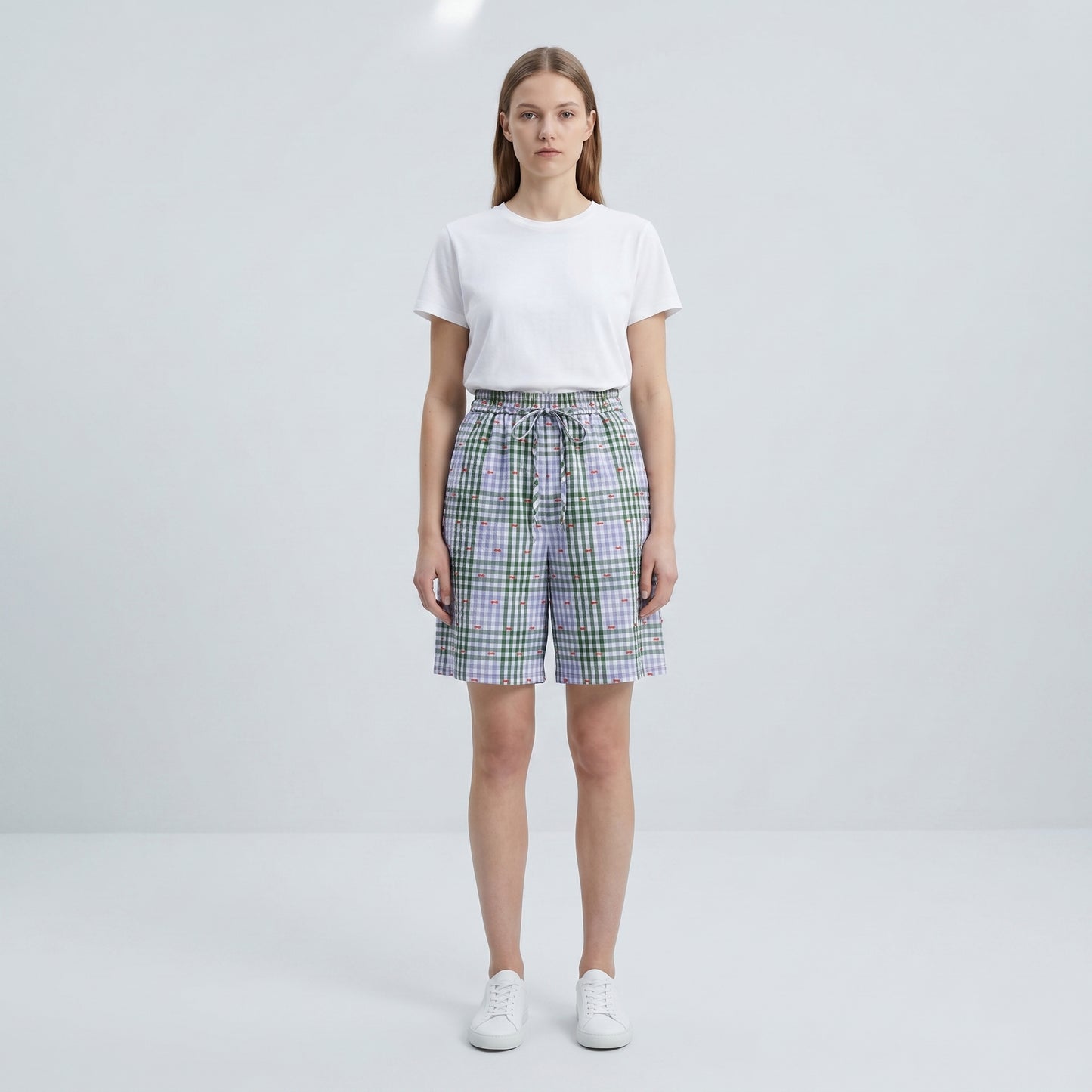 Gingham Drawstring Bermuda Shorts