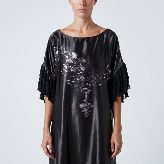 Satin Fringe Embellished Tunic Dress
