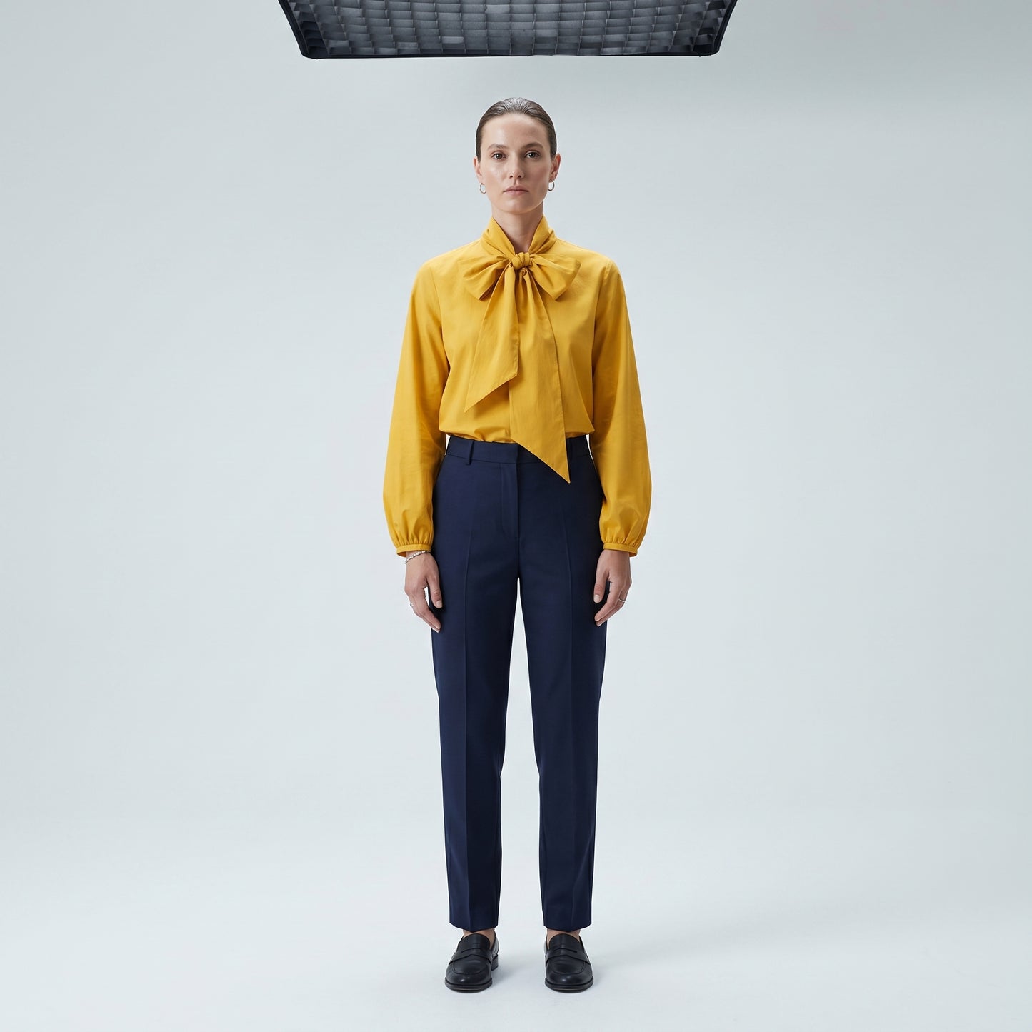 Mustard Pussy-Bow Silk Blouse