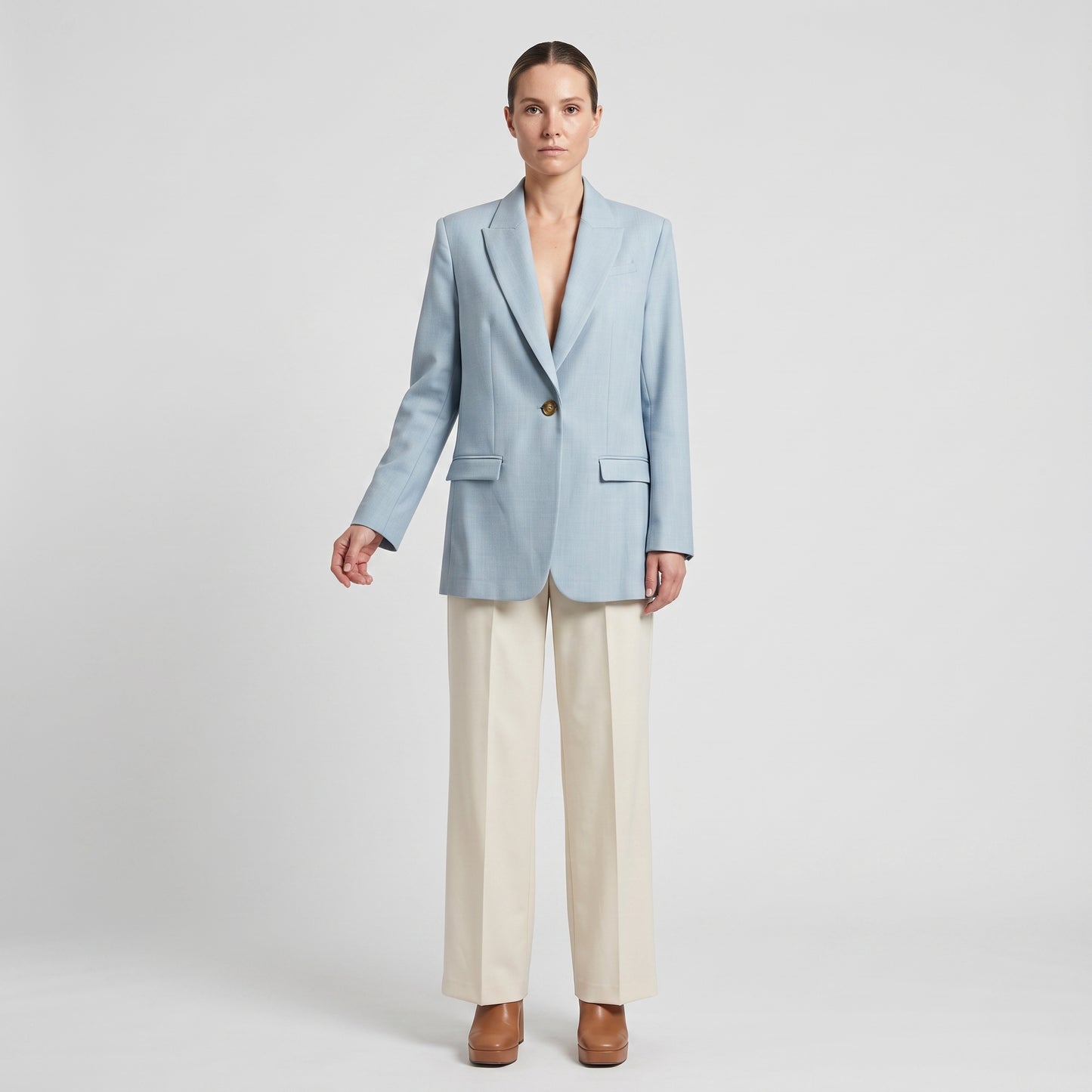 Powder Blue Tailored Single-Breasted Blazer