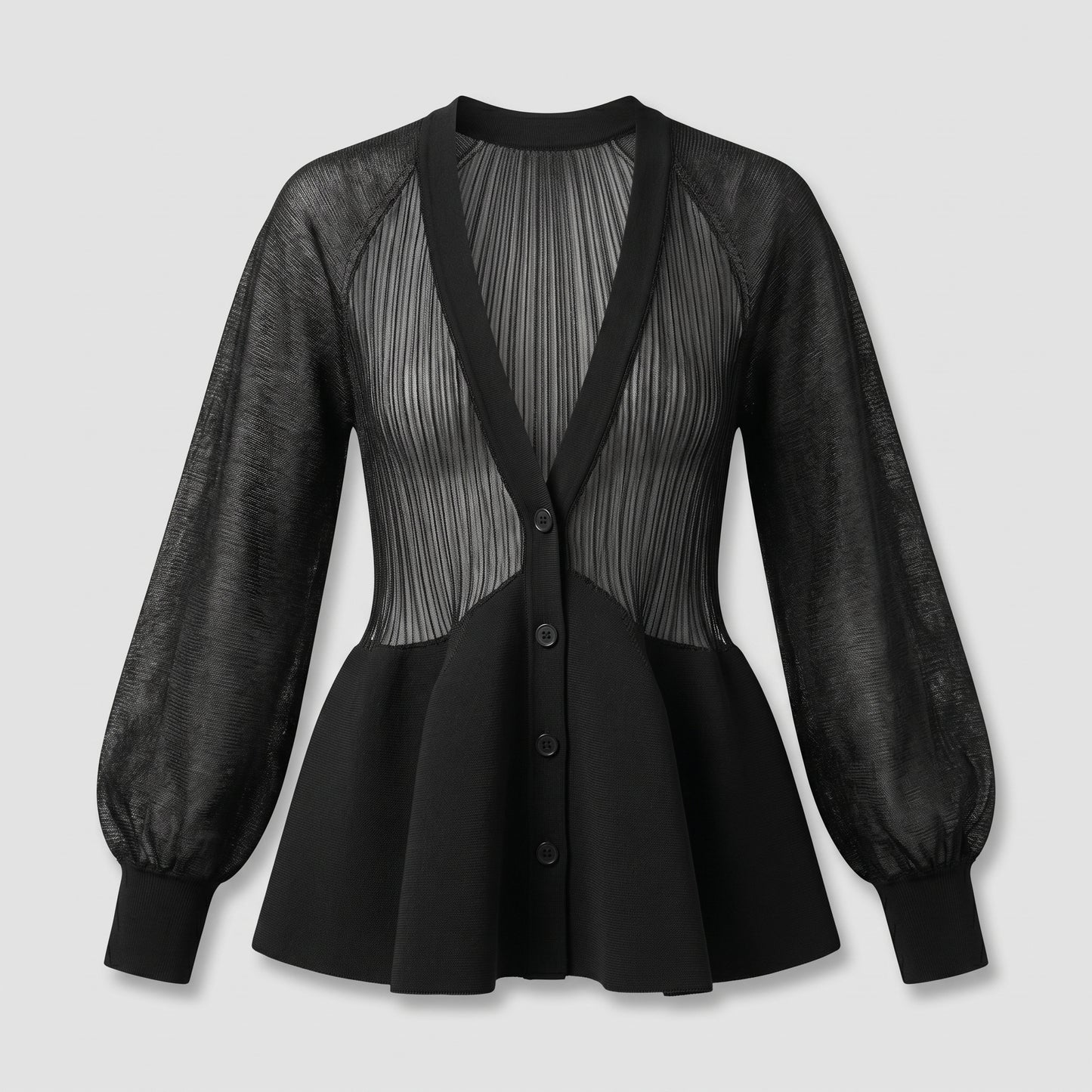 Sheer Peplum Button-Down Cardigan
