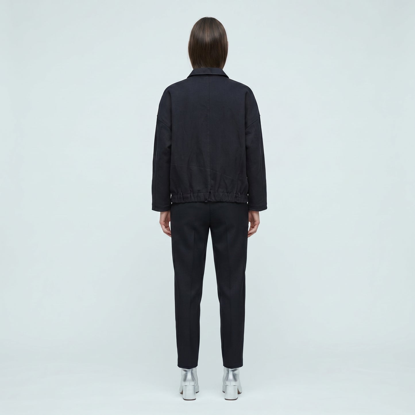 Black Contrast Collar Zip Jacket
