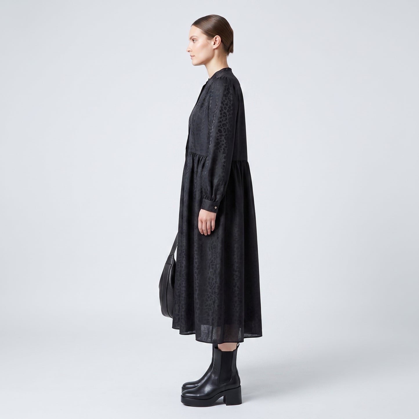 Textured Charcoal Button-Down Dress