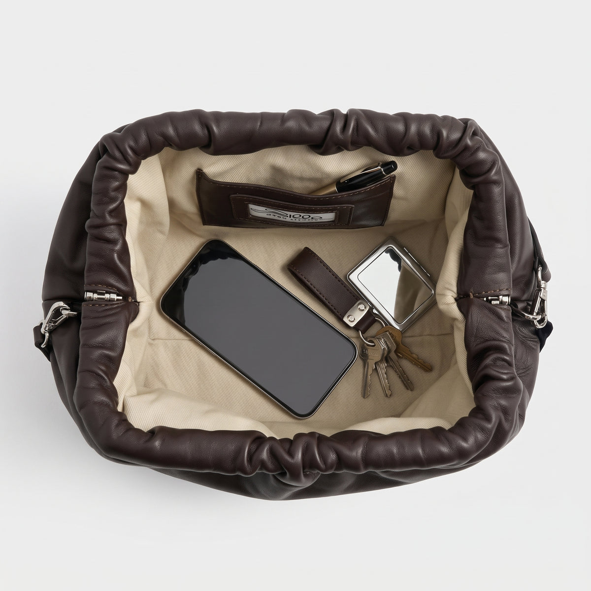 Soft Leather Drawstring Pouch Bag