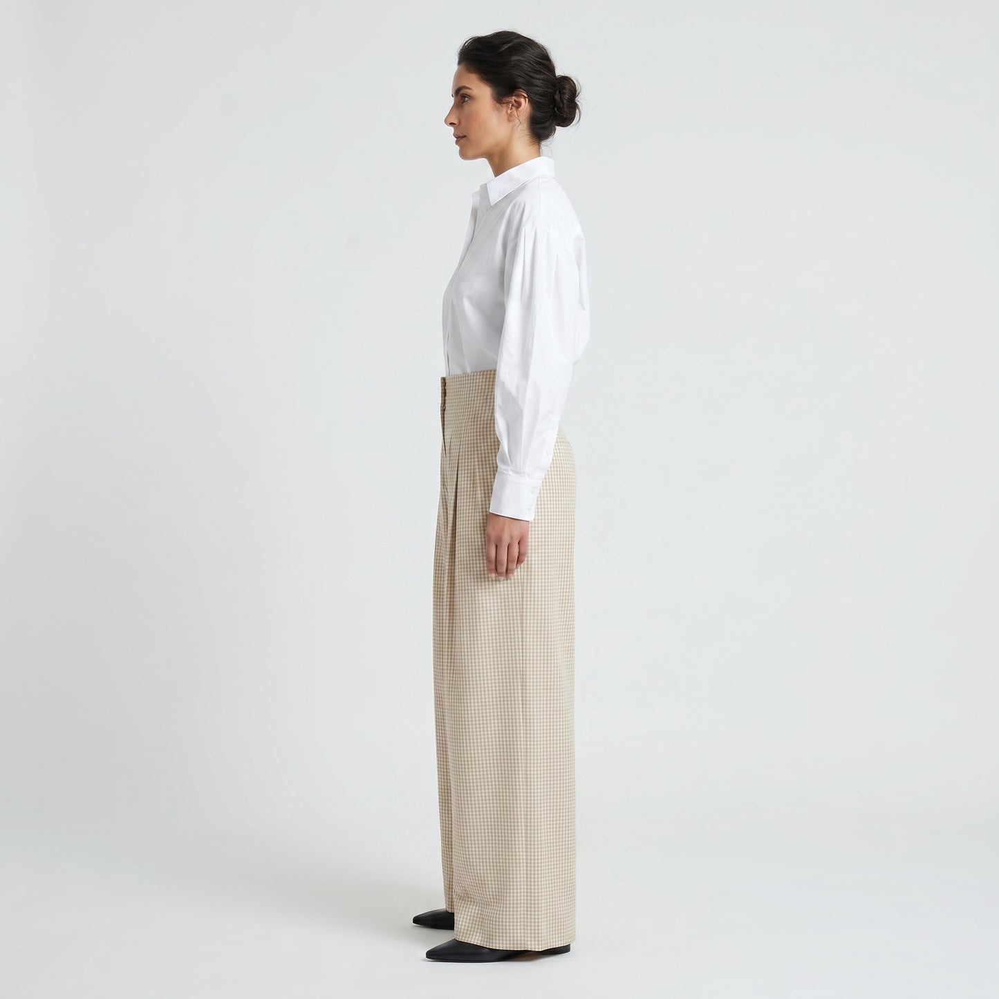 Gingham Pleated Wide Leg Trousers