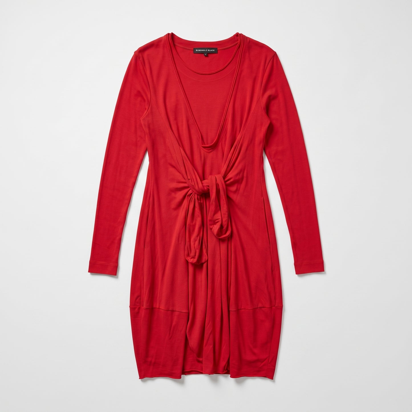 Red Tie-Front Long Sleeve Dress