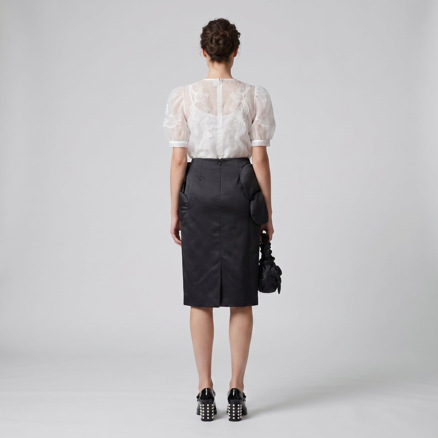 Floral Applique Black Pencil Skirt
