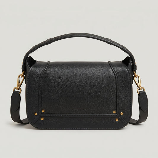 Structured Black Leather Shoulder Bag