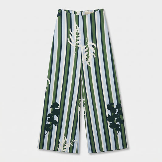 Striped Botanical Wide-Leg Trousers