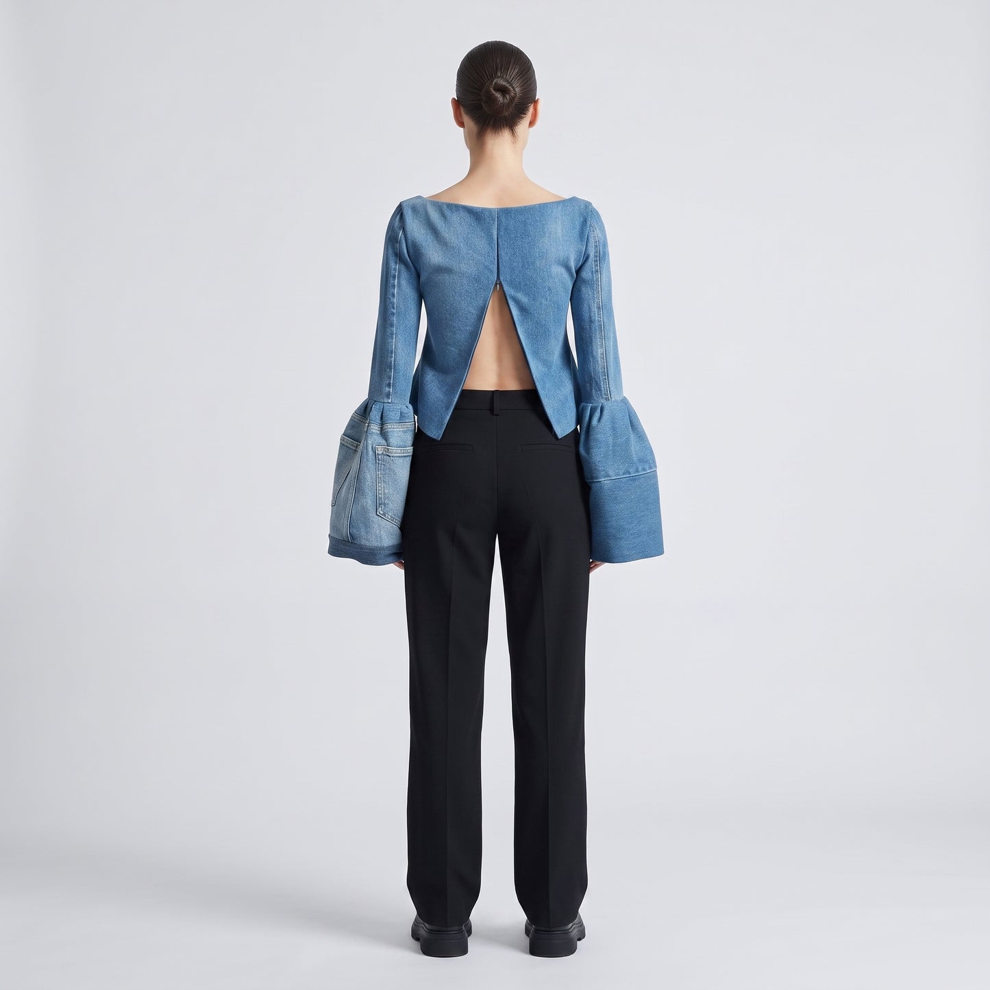 Deconstructed Bell-Sleeve Denim Top