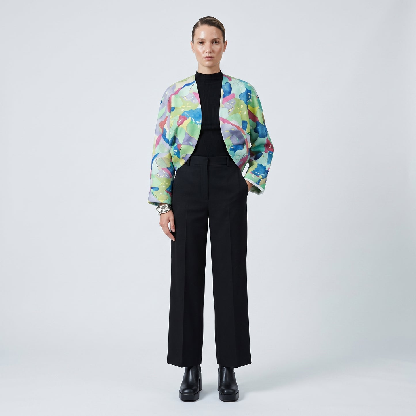Abstract Print Cropped Jacket