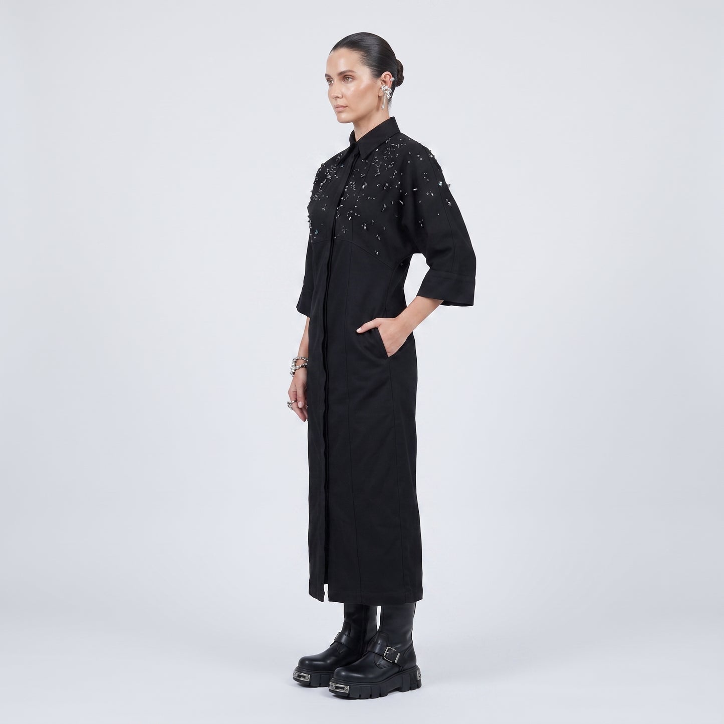 Embellished Structured Black Shirt