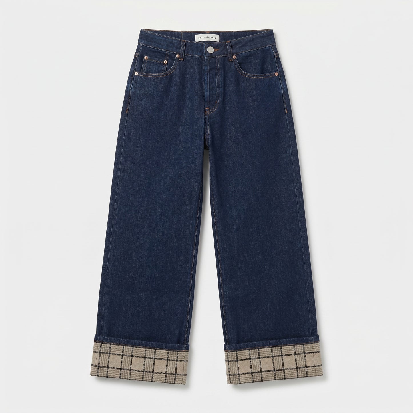Plaid Cuff Wide Leg Jeans