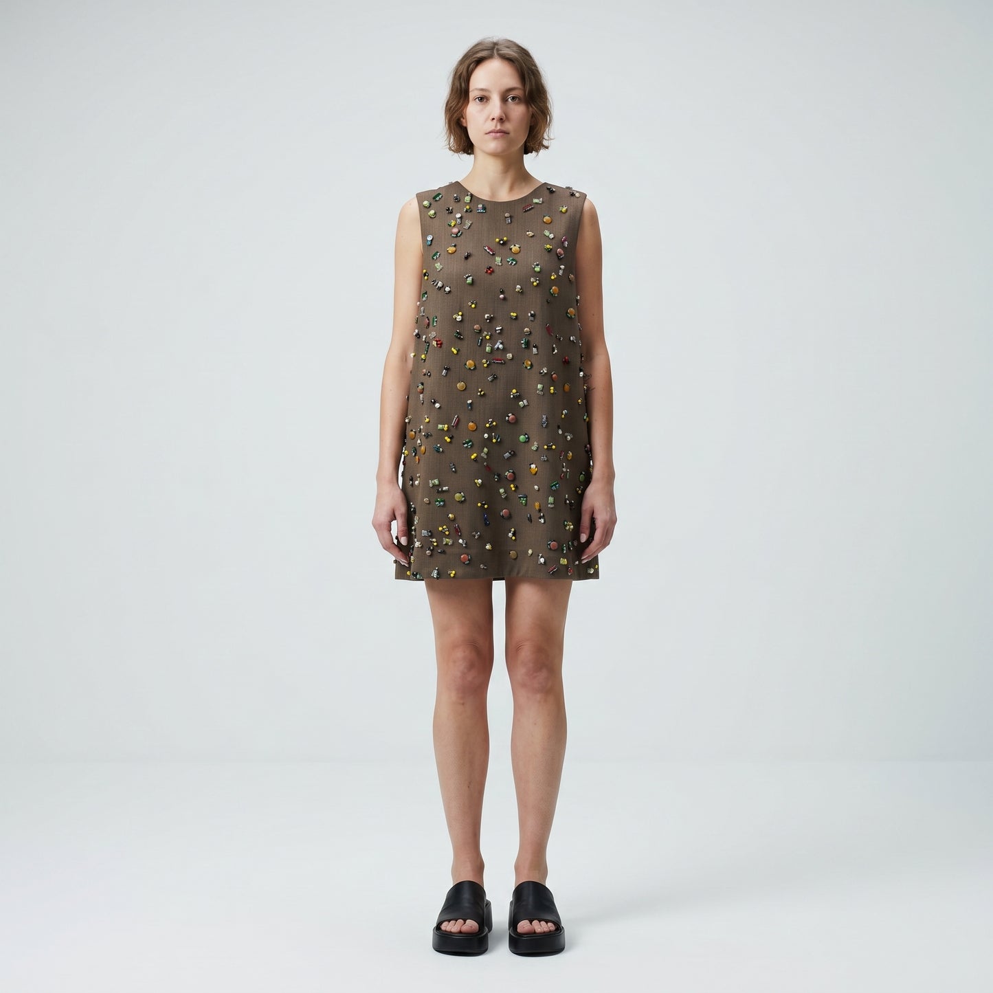 Embellished Sleeveless Shift Dress