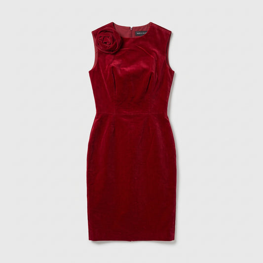 Sleeveless Velvet Rose Detail Dress