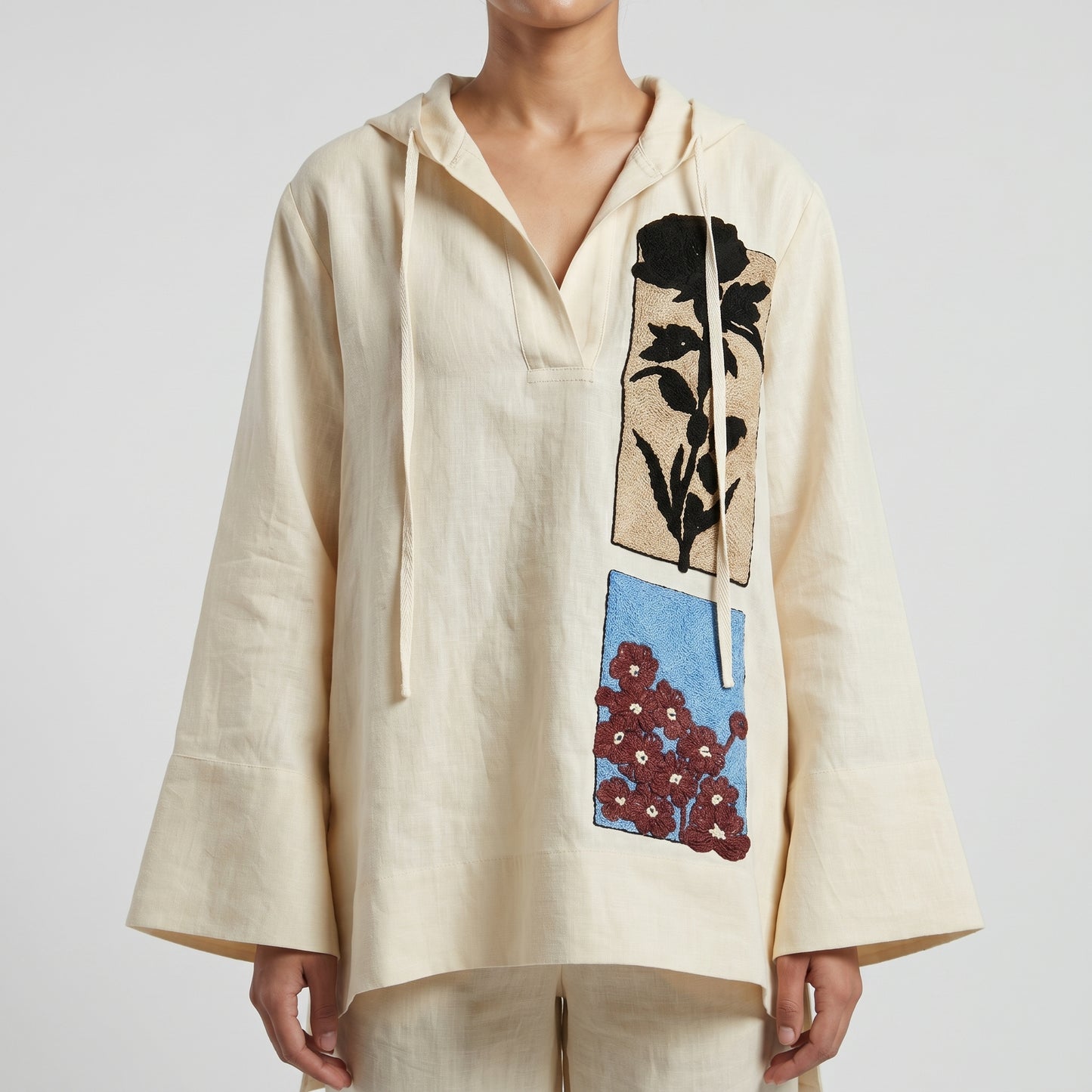 Floral Embroidered Hooded Tunic