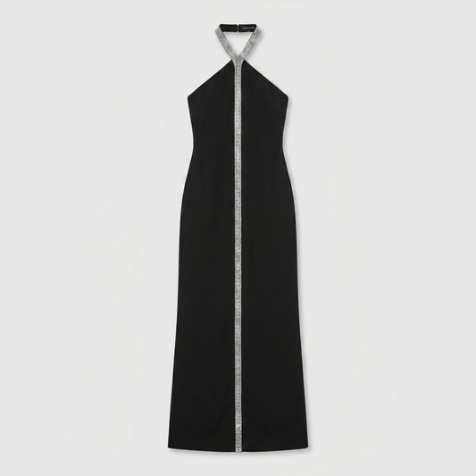 Crystal Embellished Halter Maxi Dress