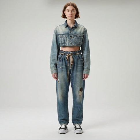 Distressed Cropped Denim Jacket
