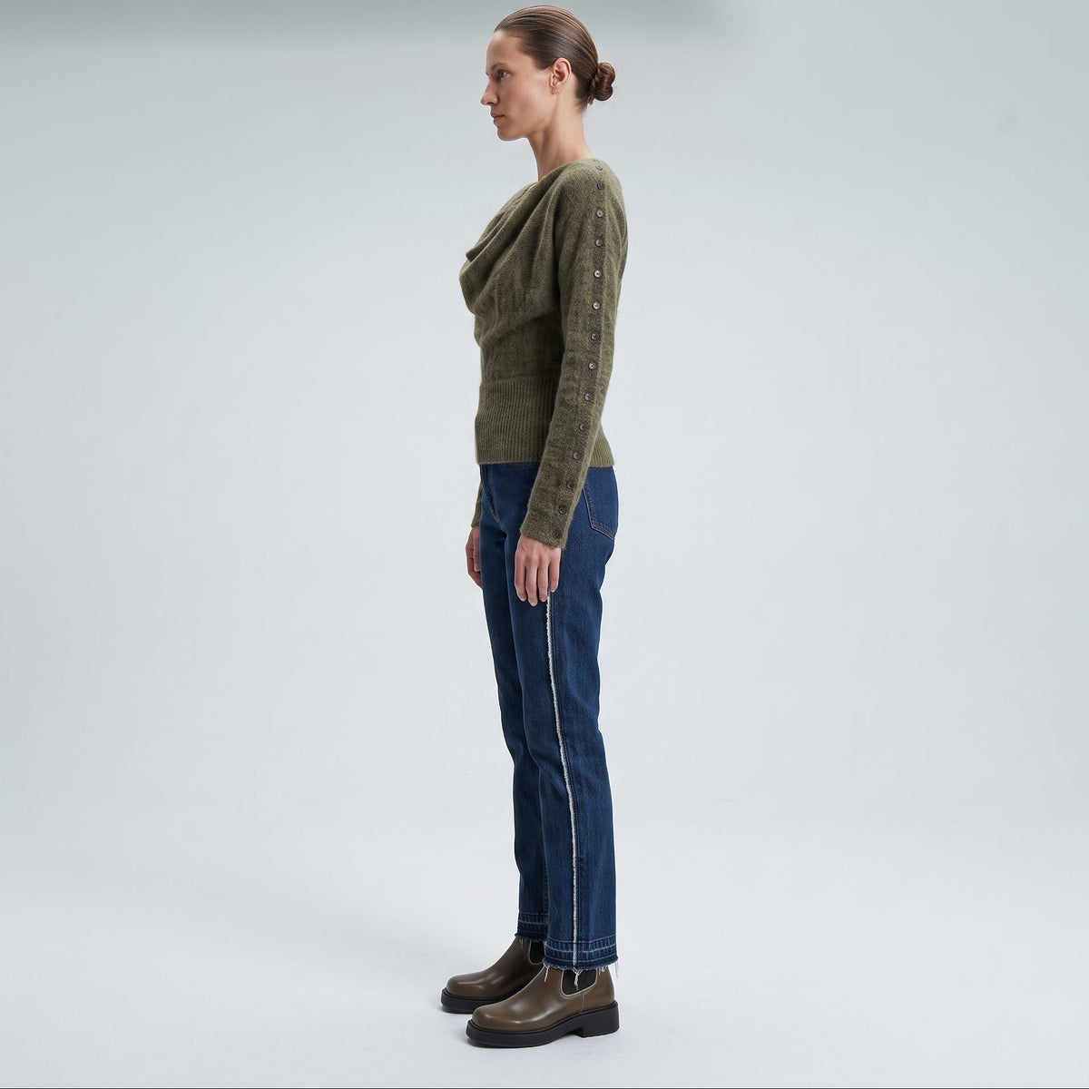 Cowl Neck Button Sleeve Sweater