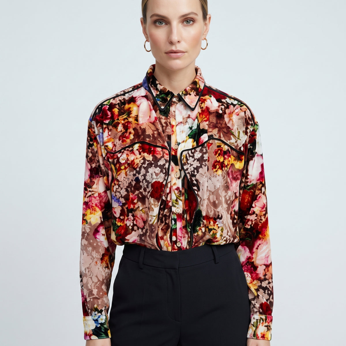 Floral Velvet Button Down Shirt