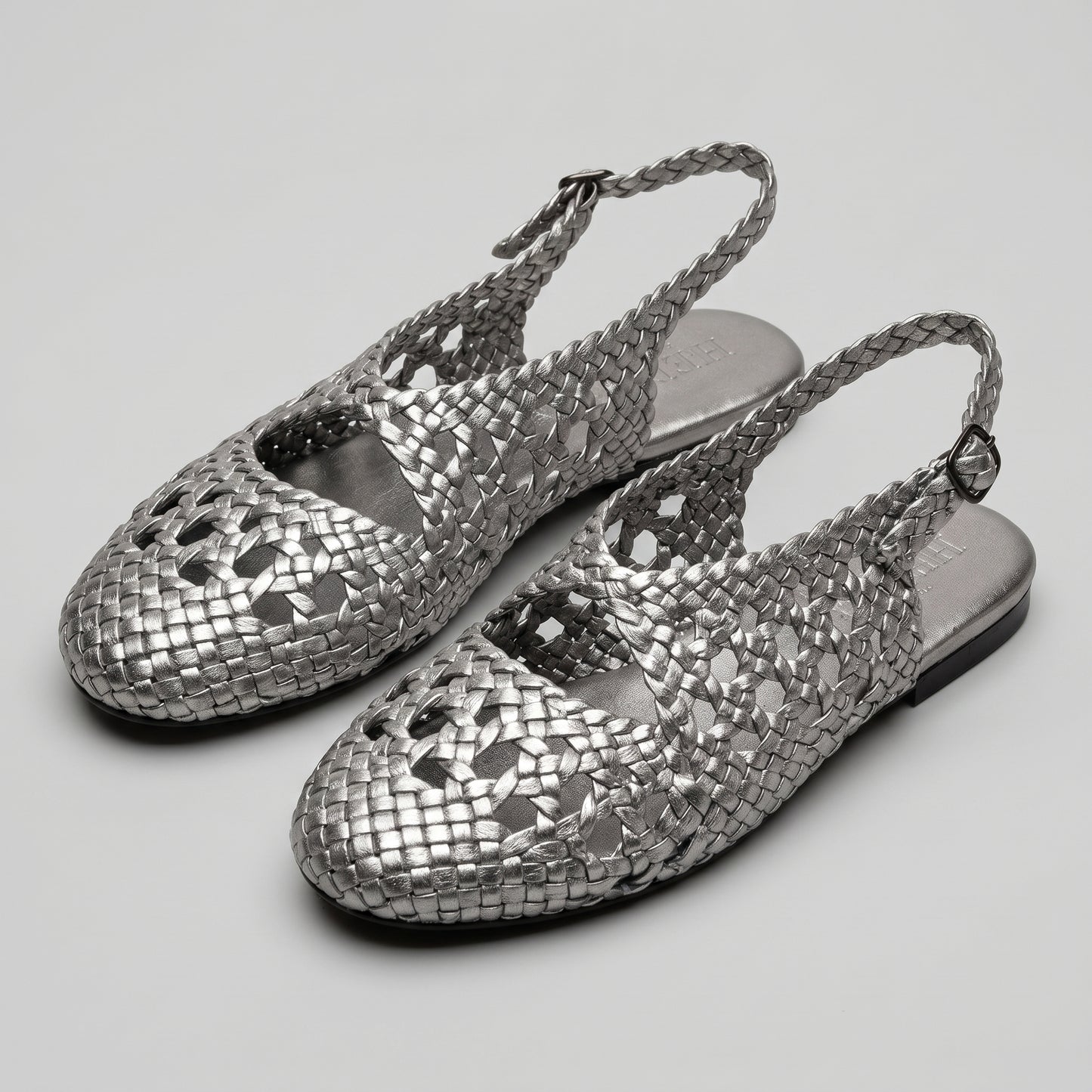 Metallic Woven Leather Slingback Sandals