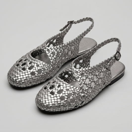Metallic Woven Leather Slingback Sandals