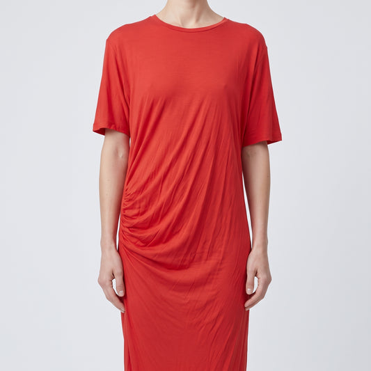 Red Draped Jersey Midi Dress