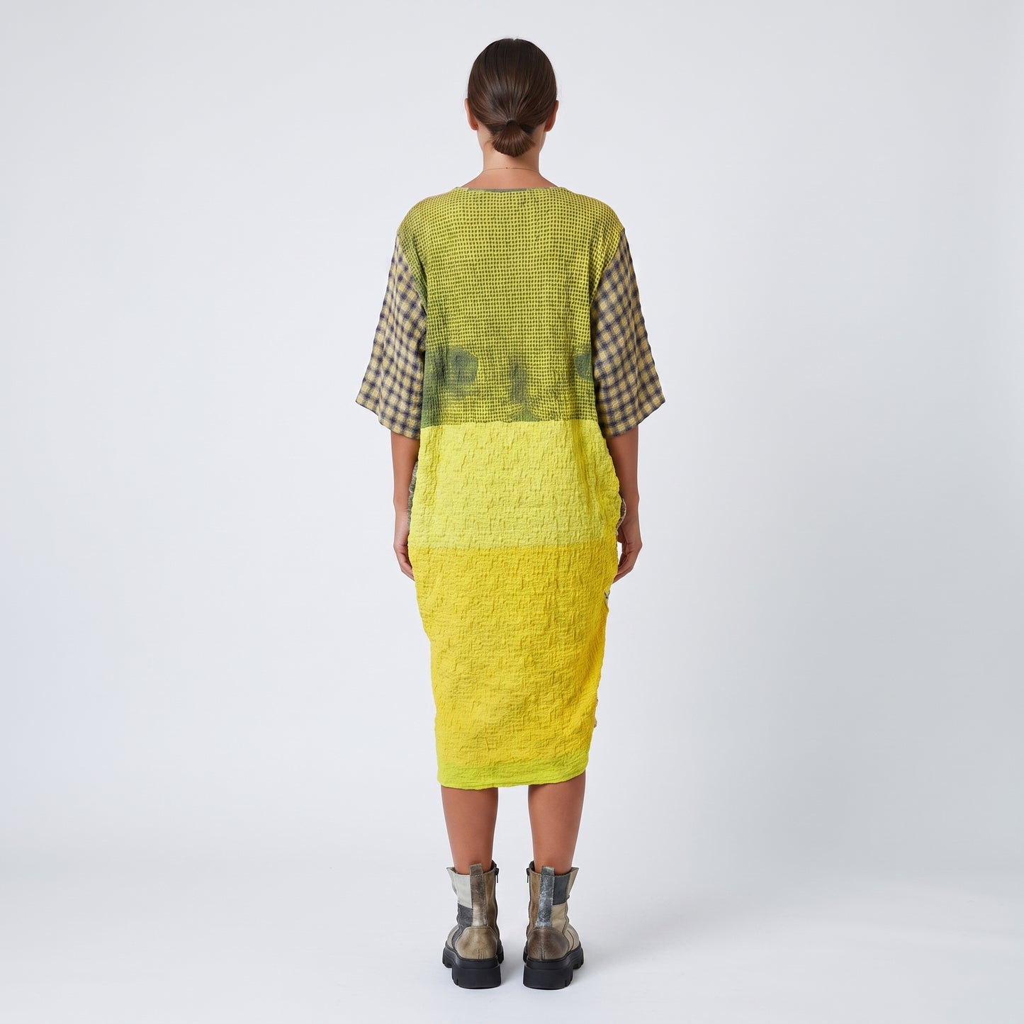 Abstract Print Textured Shift Dress