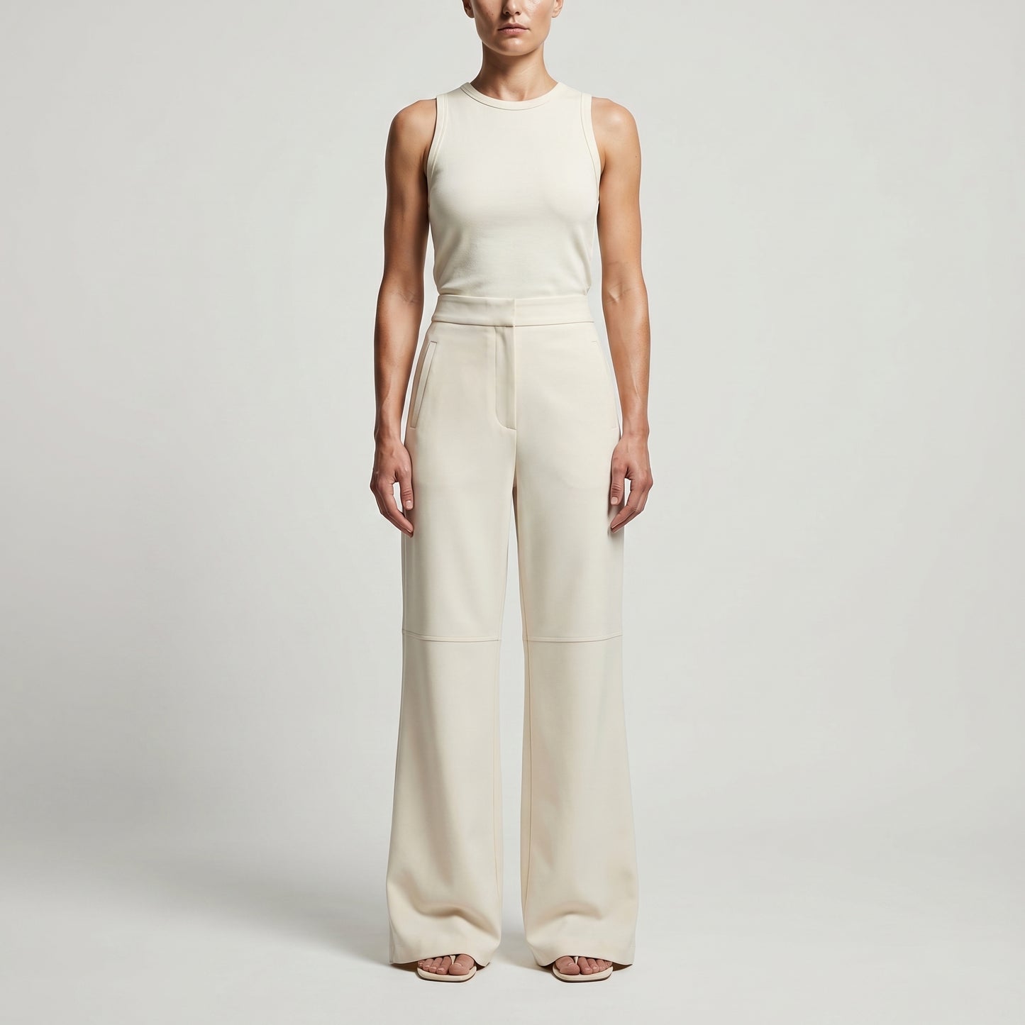 Cream Architectural Curved Leg Trousers