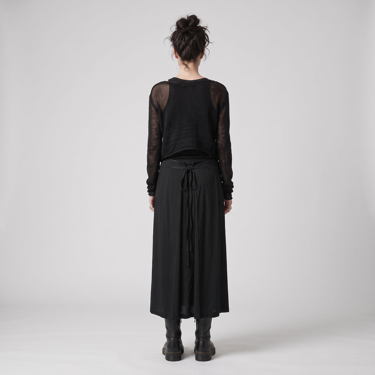 Black Drawstring Midi Skirt