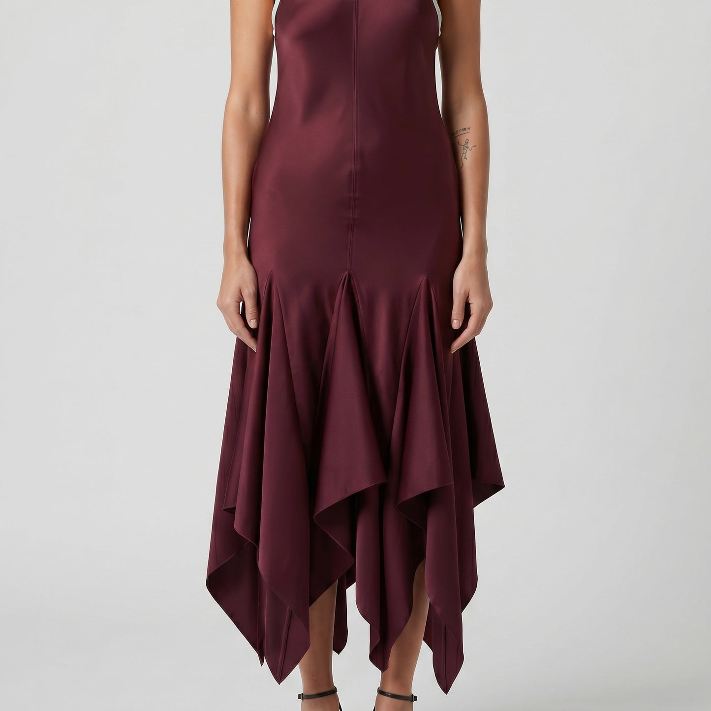 Contrast Trim Asymmetric Midi Dress