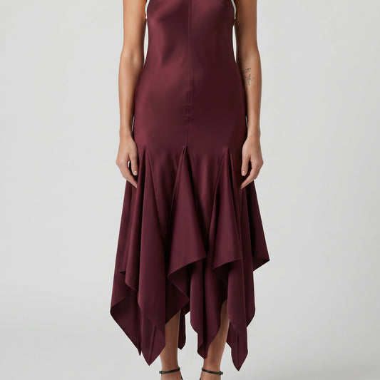 Contrast Trim Asymmetric Midi Dress