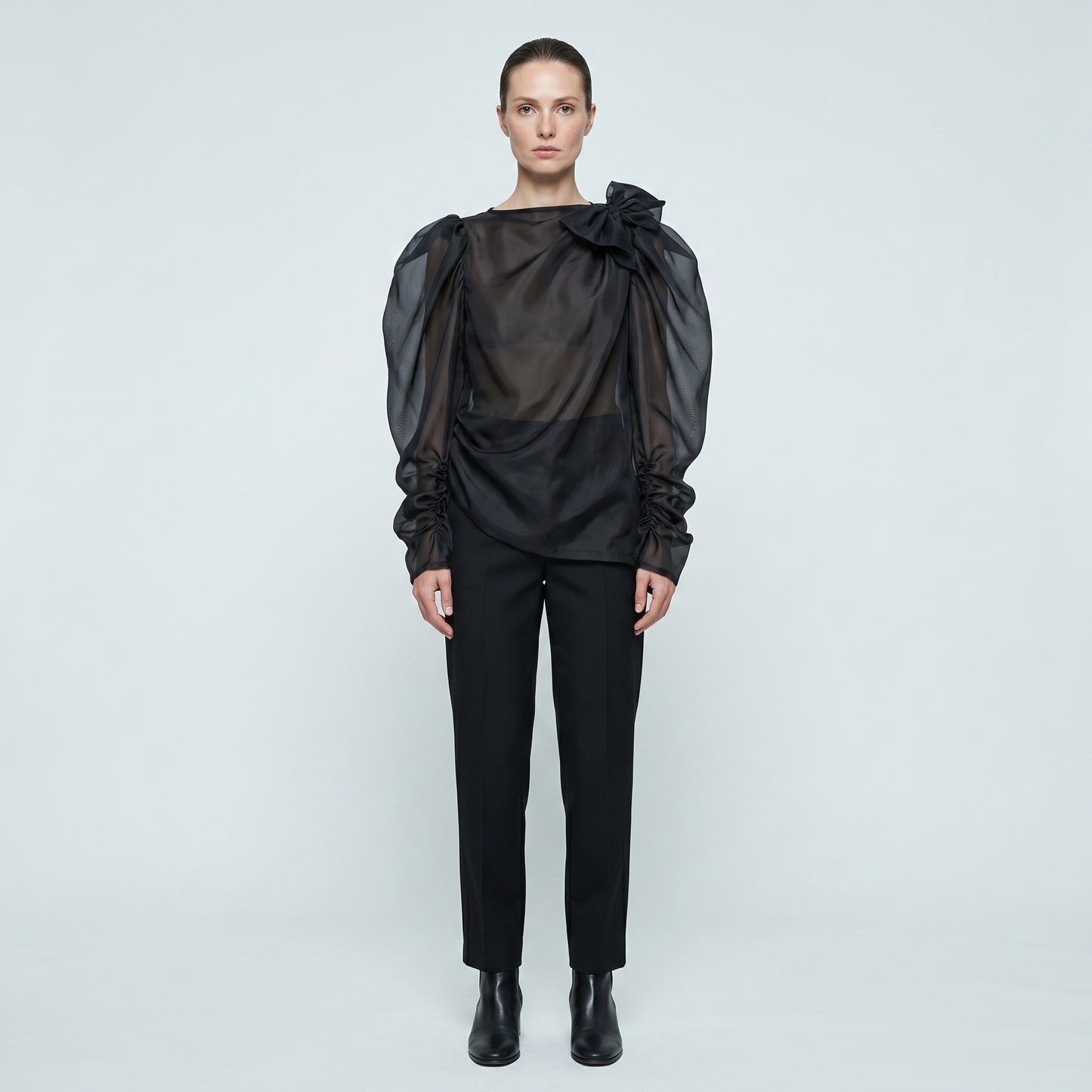 Draped Bow Organza Blouse