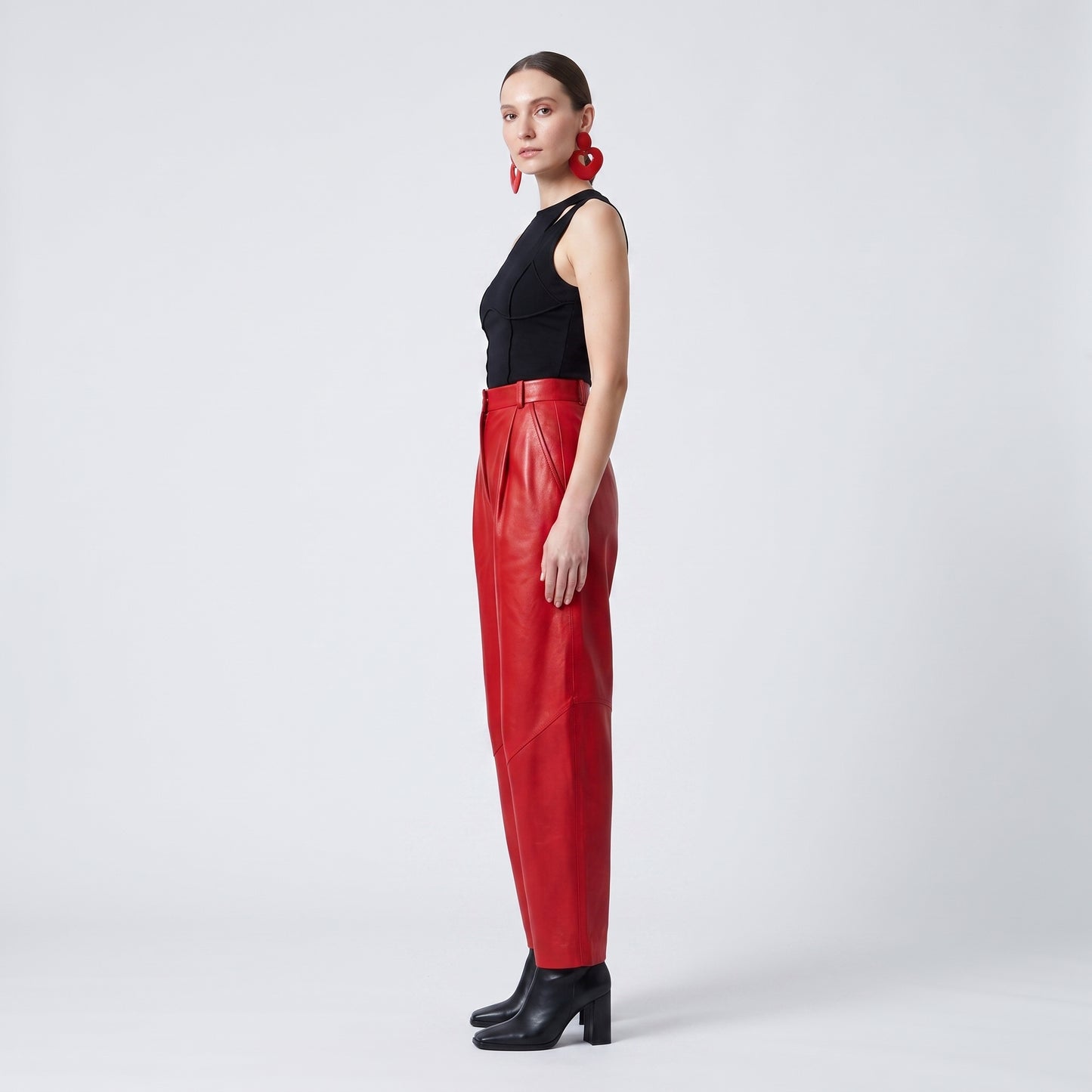 Vibrant Red Leather Tailored Trousers