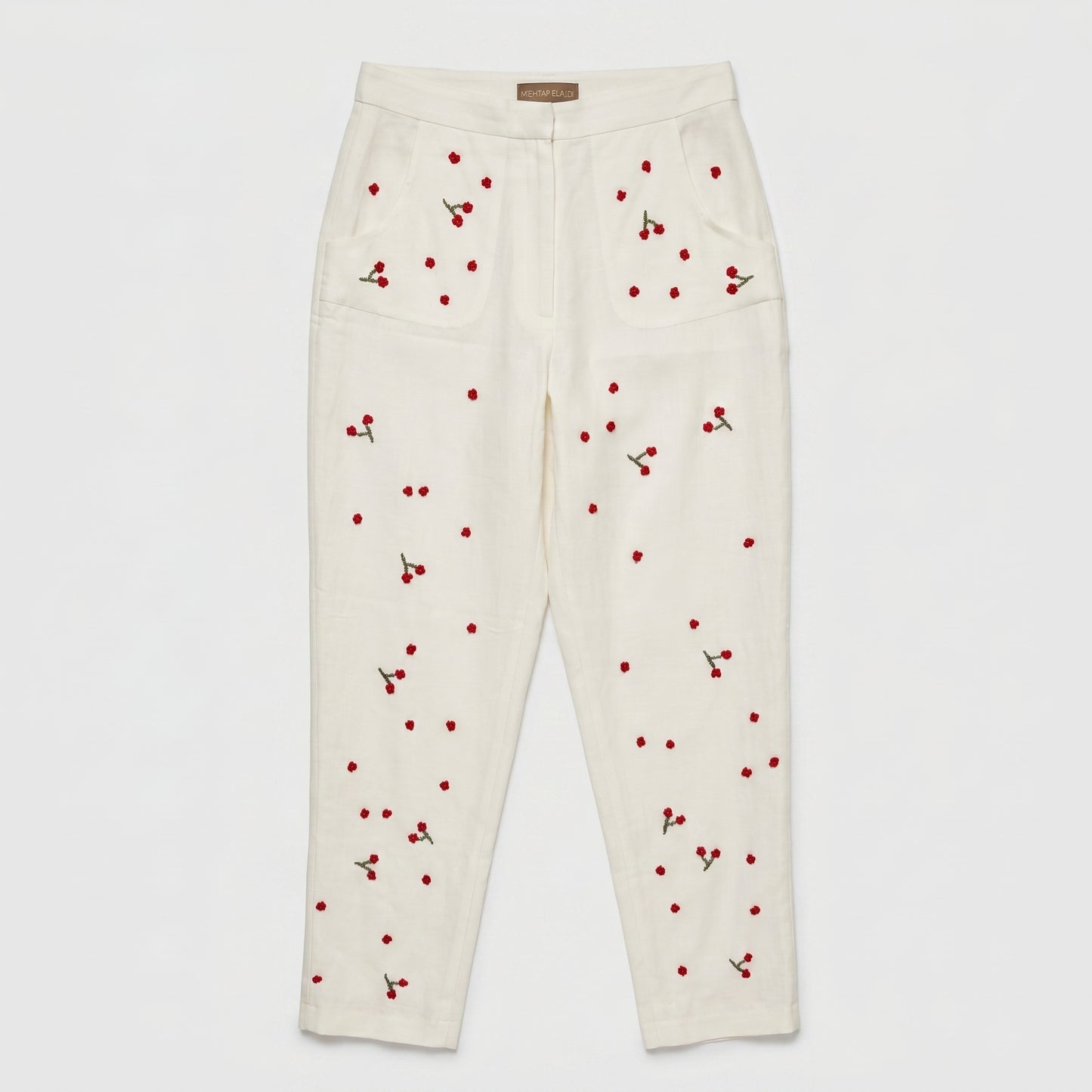 Embroidered Cherry High-Waisted Trousers
