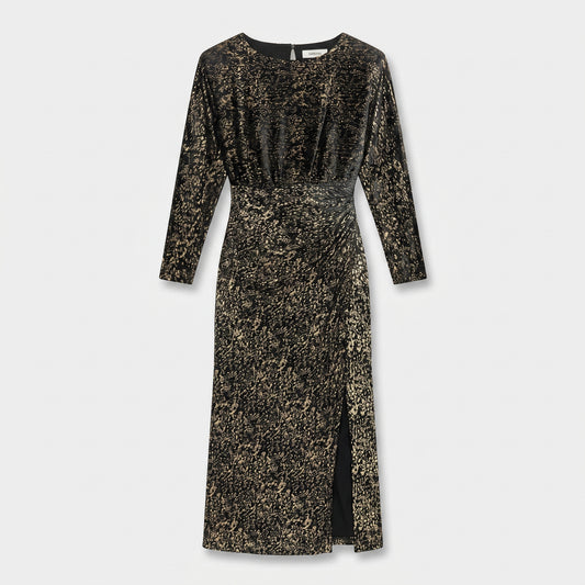 Metallic Printed Long Sleeve Dress