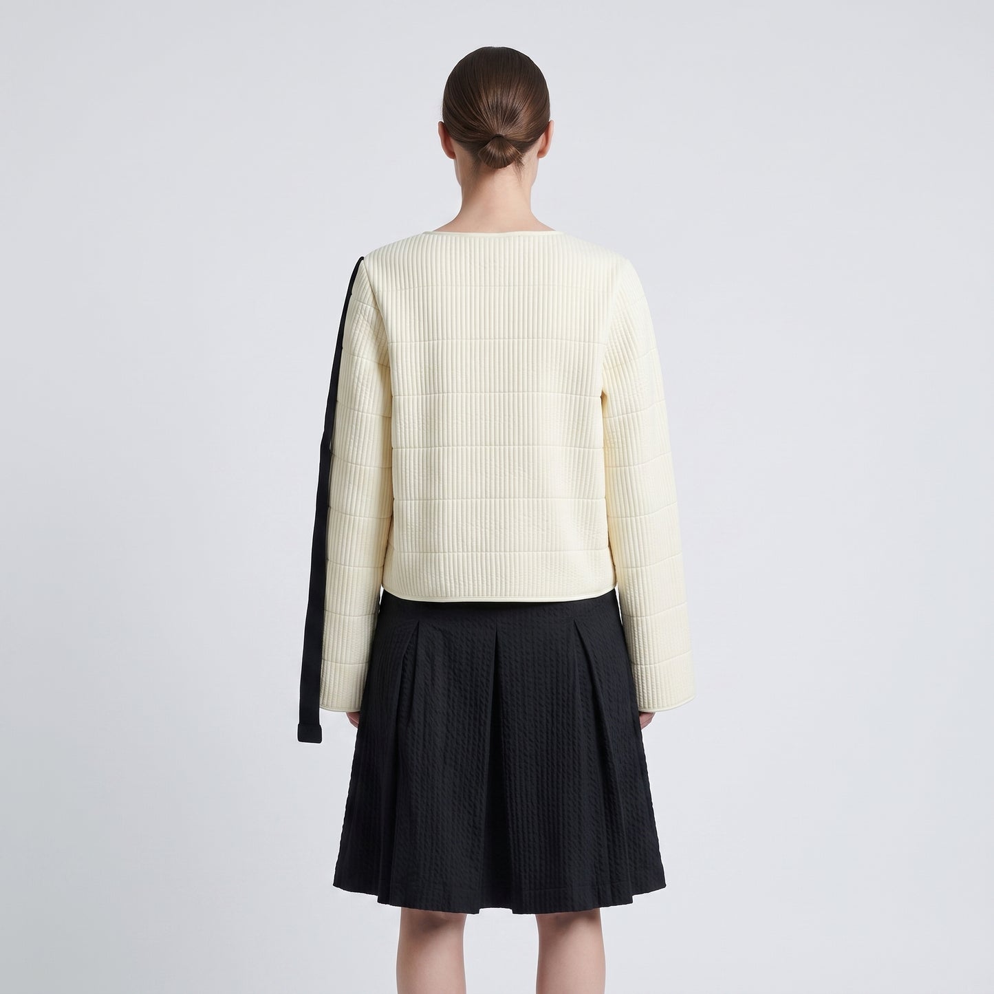 Quilted Contrast Sleeve Crop Top